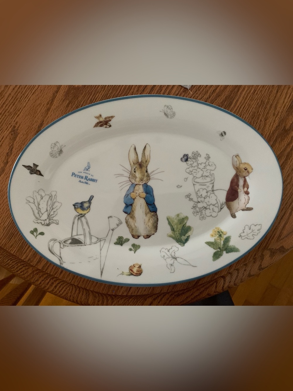 Peter Rabbit Blue-Trim Ceramic Serving Platter
